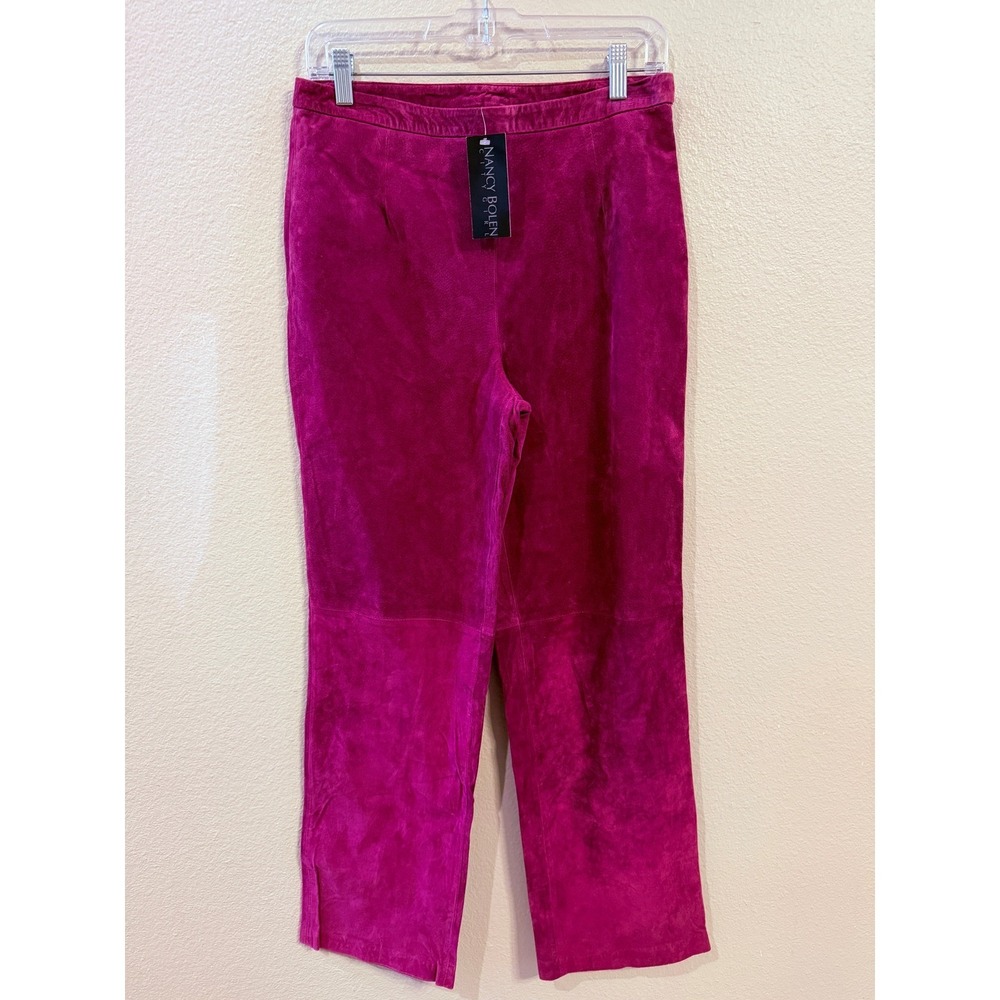 Nancy Bolen  Suede Pants Womens 8 Raspberry Pink NEW Leather Straight Leg